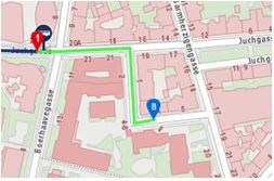 Google Karte mit Gehweg von der Haltestelle 77A zum Institut